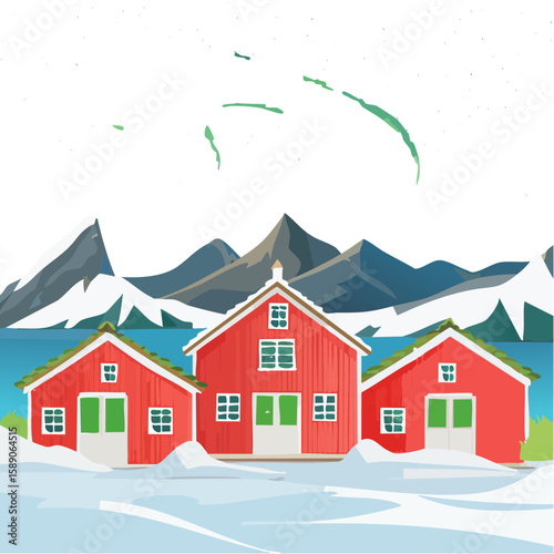 Scenic Lofoten Islands Village in Winter