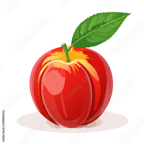 Illustration of a fresh red apple with a green leaf and vibrant colors