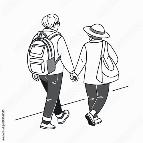 Two people middle aged are walking together vector image