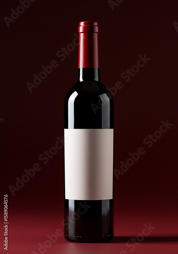 bottle of red wine, Red Wine Bottle Mockup with Blank Label on Dark Red Background, wine bottle and glass