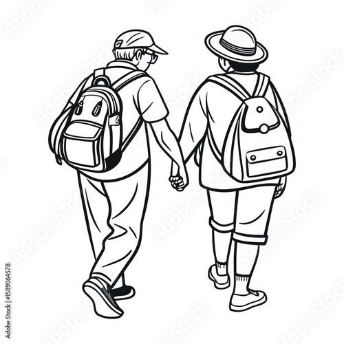 Two people middle aged are walking together vector image