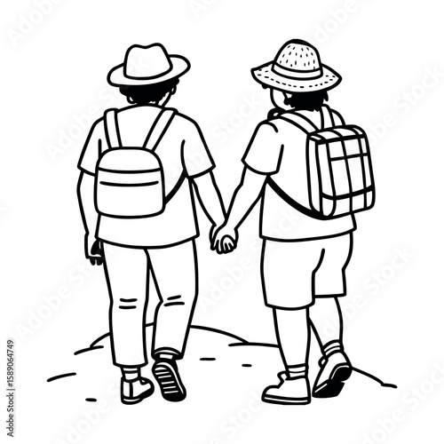Two people middle aged are walking together vector image