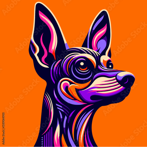 Xoloitzcuintli in pop art vector on orange background