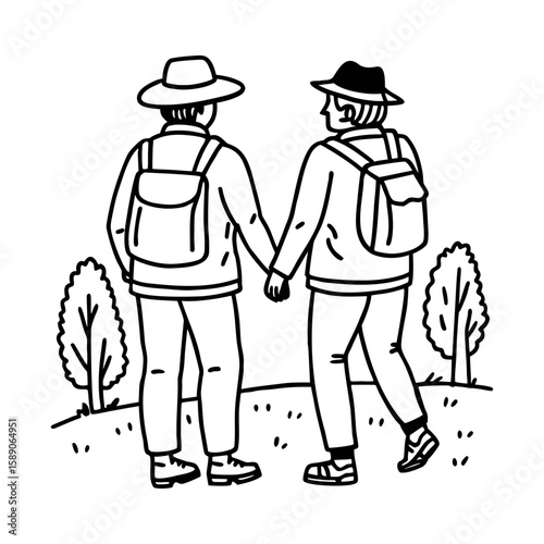 Two people middle aged are walking together vector image