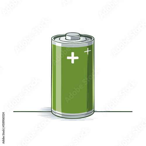Green Battery Cartoon Illustration on Black Background Energy Source