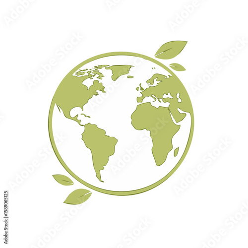 Stylized Earth with Leaves Symbolizing Green Planet and Environmental Awareness