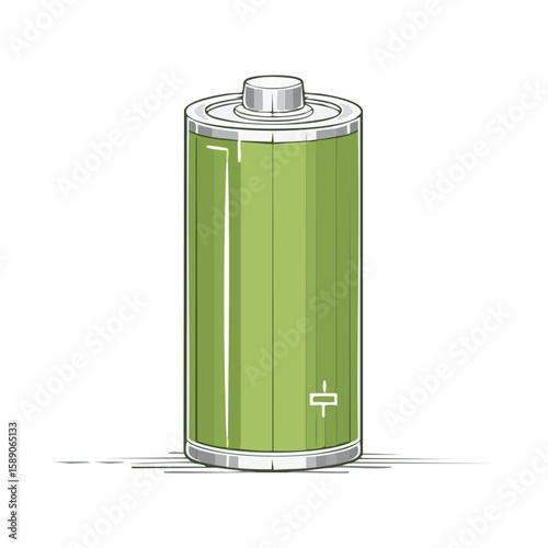 Isolated green battery illustration on black background, energy storage, renewable power, eco-friendly solutions and technological device.