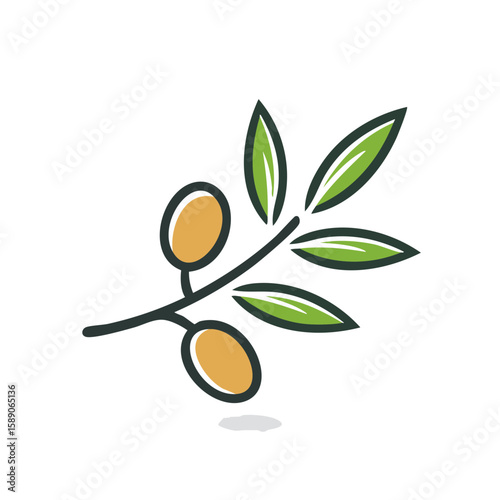 Olive branch illustration with green leaves and ripe fruit against a black background