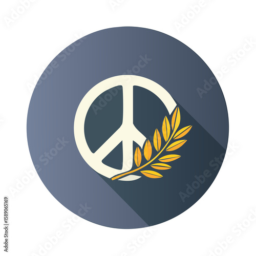 Peace Symbol and Olive Branch Icon - Peaceful Coexistence, Vector Illustration