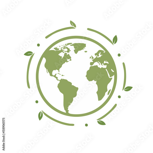 Earth Globe with Leaves Illustration - Environmental Awareness and Sustainability Theme