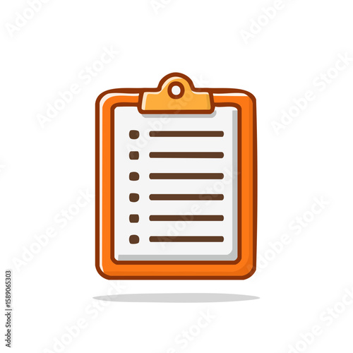 Orange clipboard with lines and dots representing a list. Icon style illustration on a black background. Checklist concept.