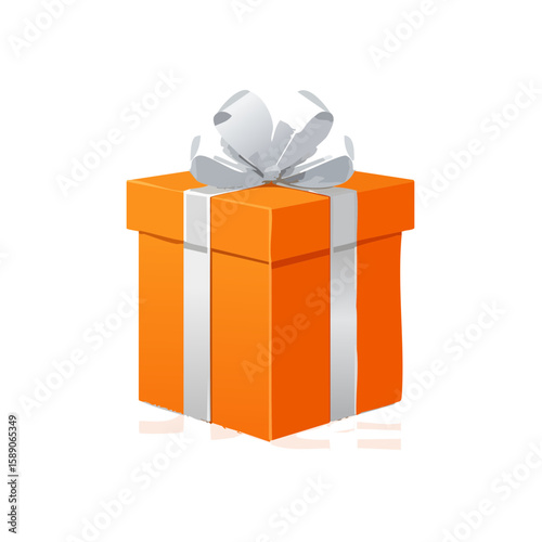 Orange Gift Box with Silver Bow and Ribbon