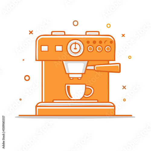 Orange Coffee Maker Vector Illustration for Coffee Shop Menu Design Element