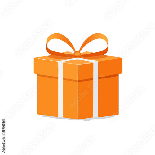 Festive Orange Gift Box with White Ribbon and Bow on Black Background