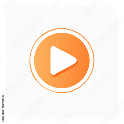 Play button icon for user interface design in orange circle shape for video gaming app or streaming service for graphic resource.