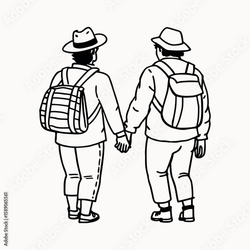 Two people middle aged are walking together vector image