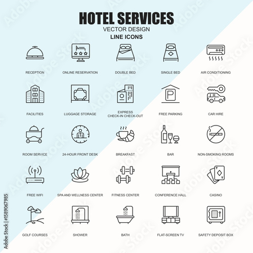 Hotel Services Vector Design Line Icons
