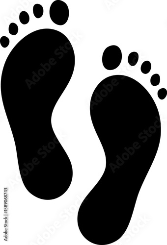 Flat monochrome human footprint icon in high-contrast vector style, ideal for minimal UI, app design, or modern signage with geometric precision and clean composition.