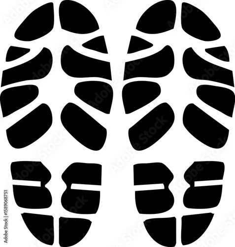 Flat monochrome human footprint icon in high-contrast vector style, ideal for minimal UI, app design, or modern signage with geometric precision and clean composition.