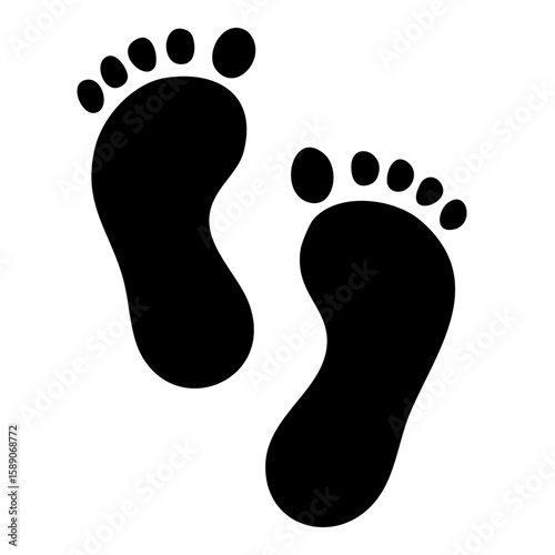 Flat monochrome human footprint icon in high-contrast vector style, ideal for minimal UI, app design, or modern signage with geometric precision and clean composition.