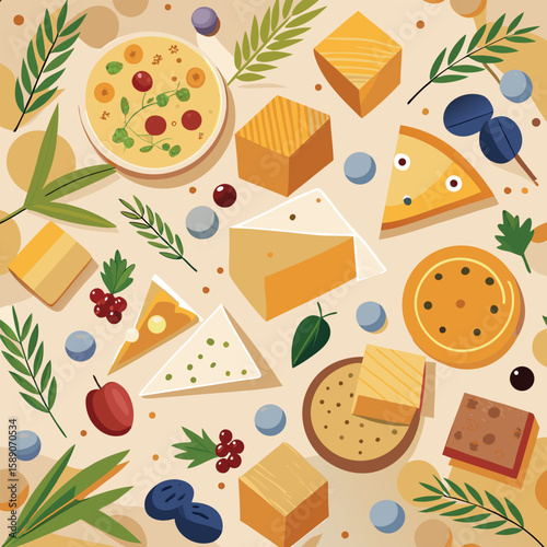A delicious assortment of cheese and fruits composition arranged as a fruit