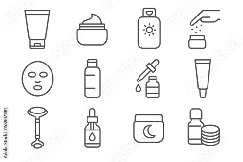 Skincare product icons on grey background