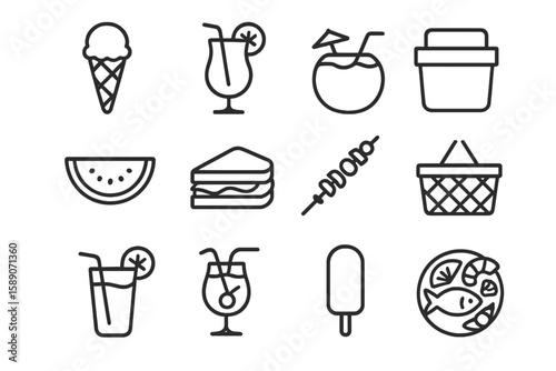 Summer food icons: refreshing drinks and delicious treats