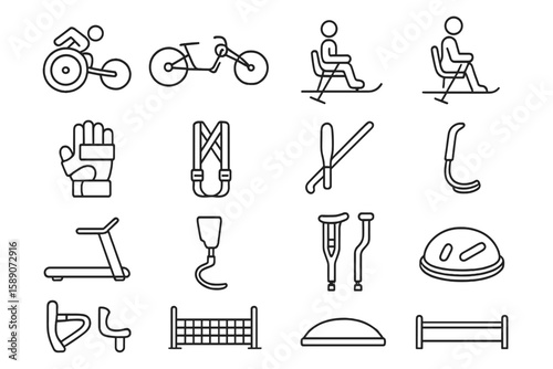 Adaptive sports equipment icons on gradient background