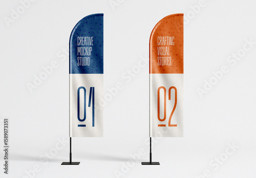 Vertical Flag Mockup with Rounded Top on Stand – Double Display