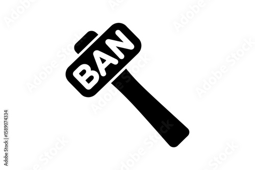 Black ban hammer with the word ban on the head