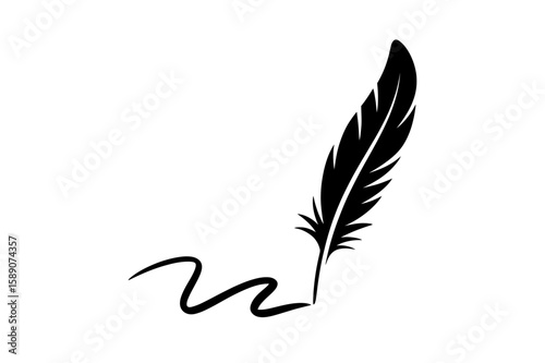 Illustration of a black feather with a curved line