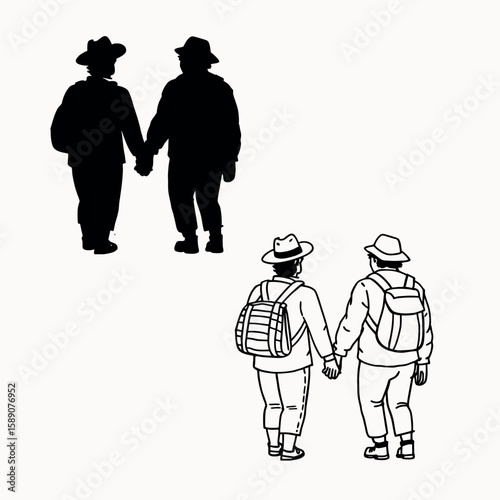 Two people middle aged are walking together vector image