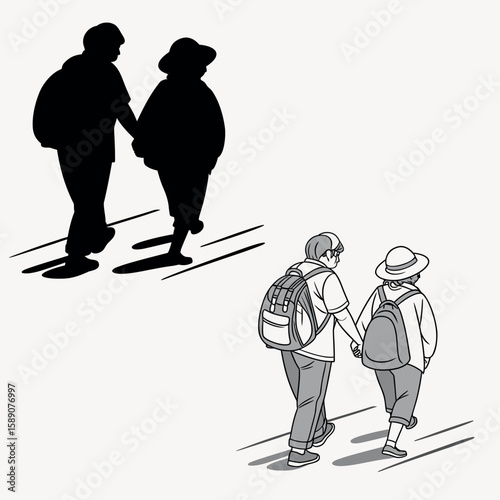 Two people middle aged are walking together vector image