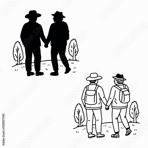 Two people middle aged are walking together vector image