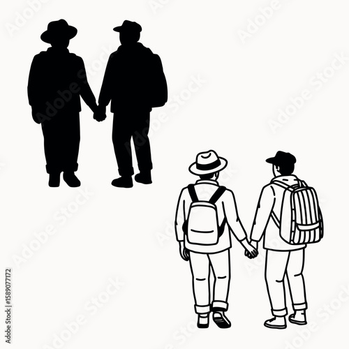 Two people middle aged are walking together vector image