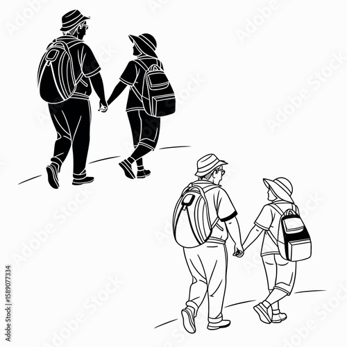 Two people middle aged are walking together vector image
