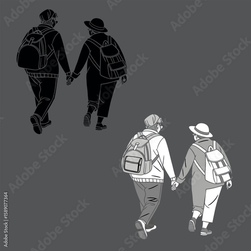 Two people middle aged are walking together vector image