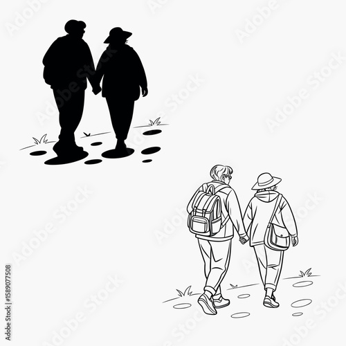 Two people middle aged are walking together vector image