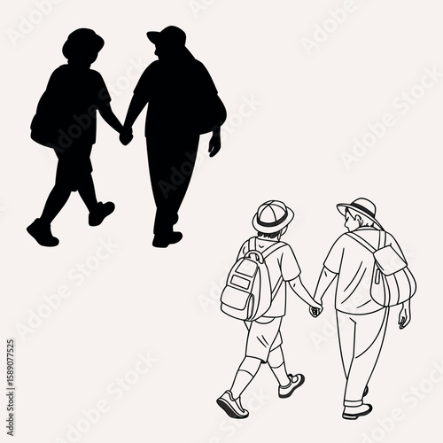 Two people middle aged are walking together vector image