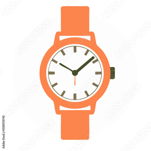 Orange wrist watch vector illustration analog timekeeping gadget timepiece accessory simple design everyday wear retro fashion