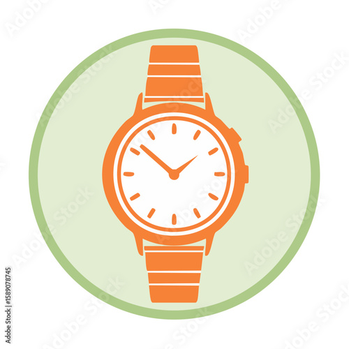Orange Wristwatch Icon against a Light Green Background Minimalistic Time Concept Design