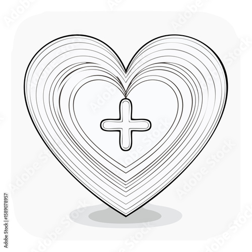 Heart with plus sign symbol stylized design for healthcare well being concept