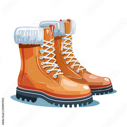 Cartoon Vector Illustration of Fur Lined Winter Boots for Cold Weather