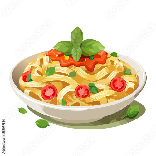 Delicious pasta dish with tomato sauce and fresh basil served in a bowl.