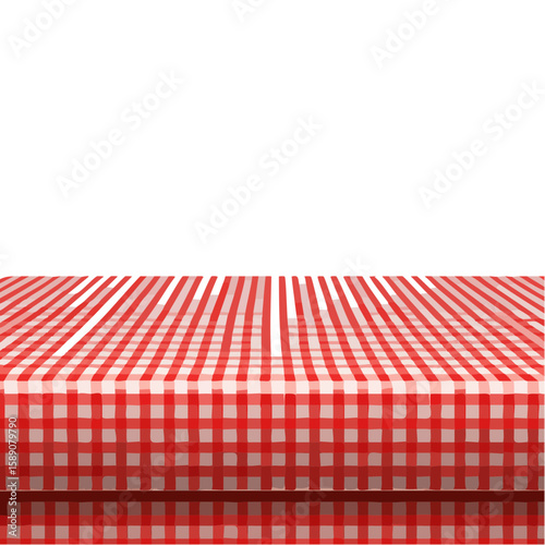 Red and white checkered picnic table against a black background