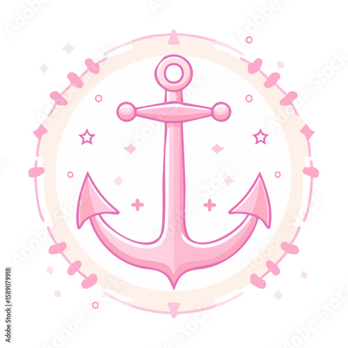 Pink Anchor Nautical Cartoon Symbol Maritime Icon Cute Graphic Sealife Theme Decoration