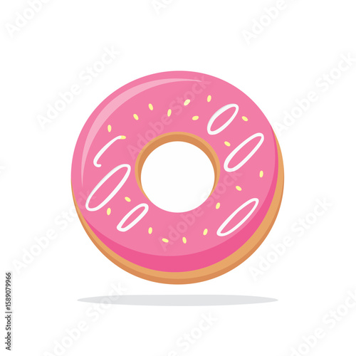 Delicious Donut with Pink Frosting and Sprinkles on Black Background Sweet Treat Pastry Food Illustration