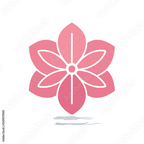 Minimalist Pink Floral Illustration Isolated on Black with Abstract Brushstroke Accent Below