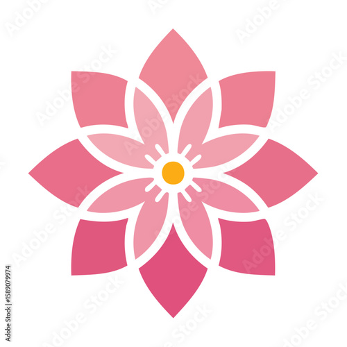 Stylized pink flower illustration with yellow center over a black background design element