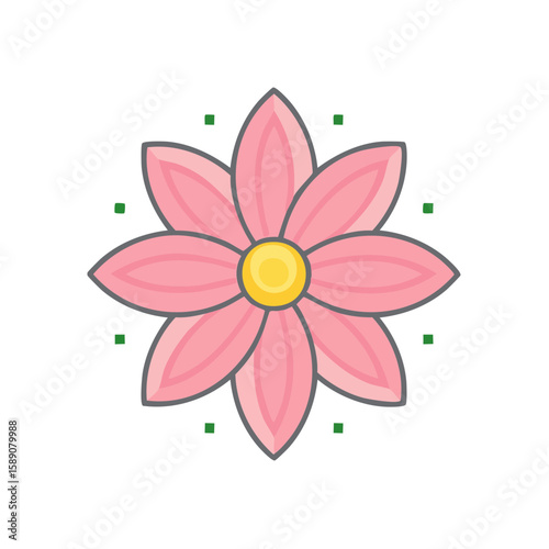 Graphic pink flower icon on black background floral element bloom blossom petals spring summer season design